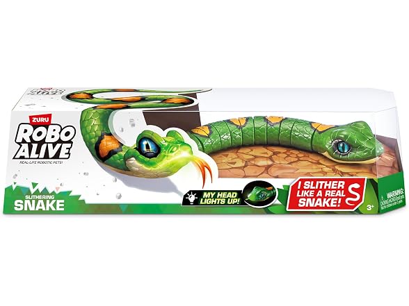 Slithering Snake Robotic Light Up Reptile Toy that Moves (Green)