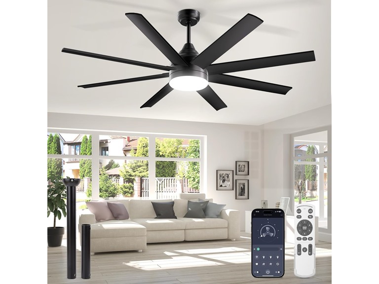 MATULSA 6020-60 Large Ceiling Fans with Lights, 60-Inch, Bla