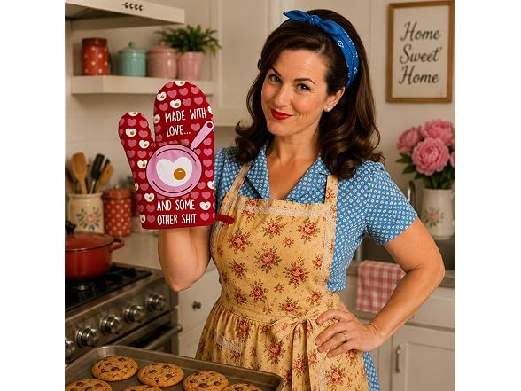 Funny Love Oven Mitt Made with Love and Fried Egg