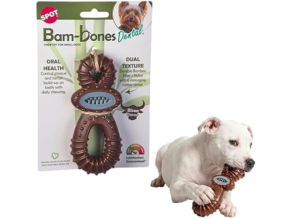 SPOT Bam-Bones Dental Pacifier Dog Chew Toy, Bison