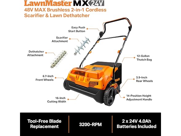 LawnMaster 48V MAX Brushless 16" 2-in-1