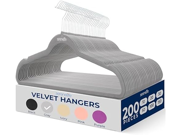 SereneLife 200-Pack Velvet Hangers