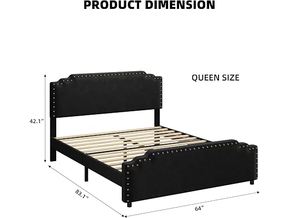 GAOMON Queen Velvet Bed Frame, Black