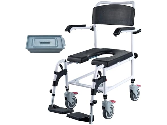 Shower Commode Wheelchair with 4 Lockable