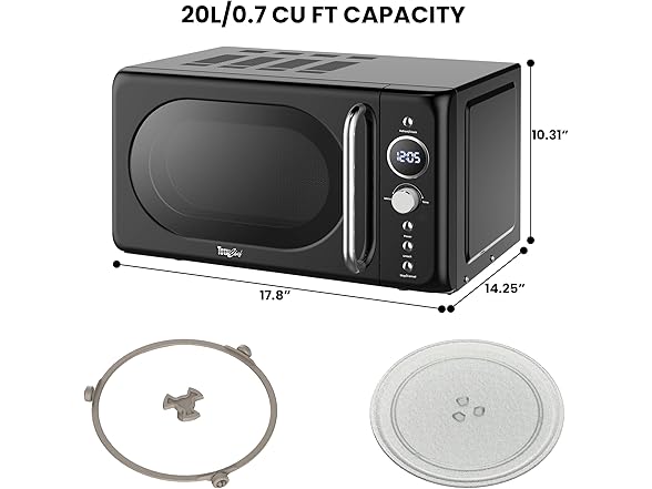 Total Chef Retro Microwave Oven | 20L 0.7 Cu Ft 700W | Black