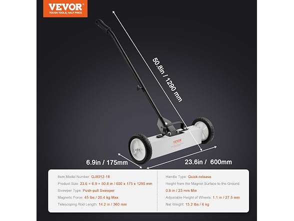 45Lbs Rolling Magnetic Sweeper with Wheels