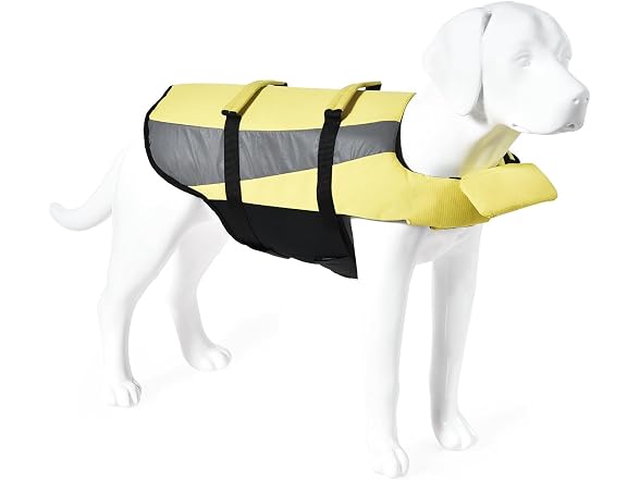 Amazon Basics Dog Adjustable Life Jacket w Reflective Stripes