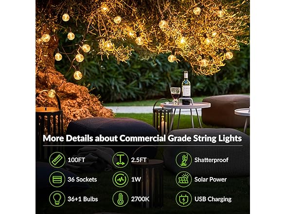 Lakumu Solar String Lights, 100FT