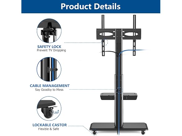 Rfiver Mobile TV Cart Rolling TV Stand