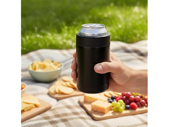 Double Wall Stainless Steel Can Cooler – 5 Inch, Black