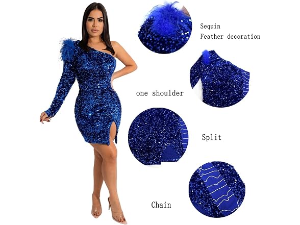 Acelyn Women Sexy One Shoulder Feather Long Dress