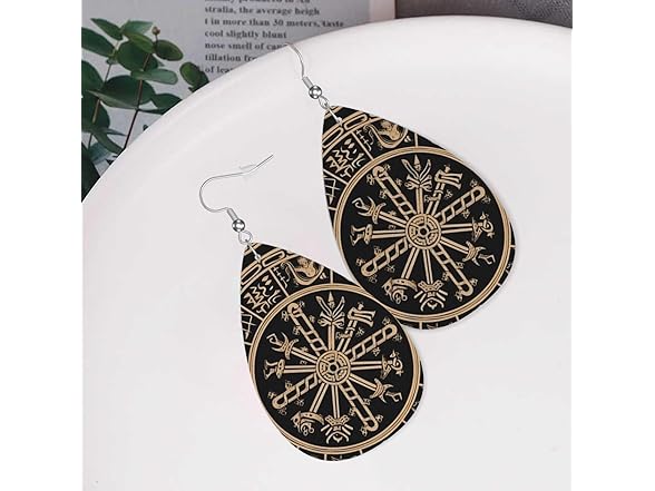 Runes Compass Leather Earrings