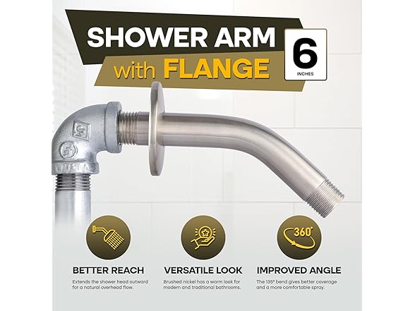 SUPPLYGIANT Shower Arm with Flange 6" Mounted Shower Head Arm