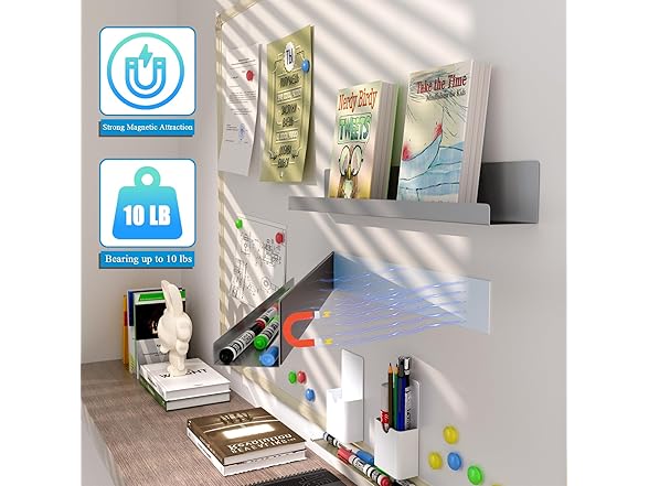 DTUQYX Magnetic Book Shelf for Whiteboard 2-Pack, Grey
