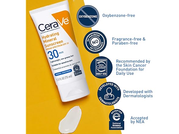 CeraVe Hydrating Mineral Sunscreen SPF 30 2.5 oz