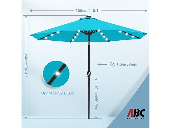 ABCCANOPY Solar10ft Umbrella Turquoise