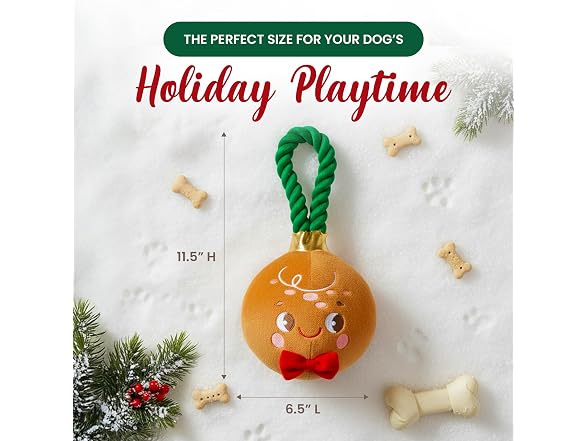 Bow Wow Pet Gingerbread Ornament Rope Plush Dog Toy