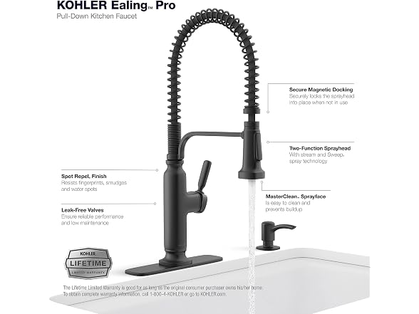 KOHLER Ealing Pre-Rinse Spring Matte Black Single Handle