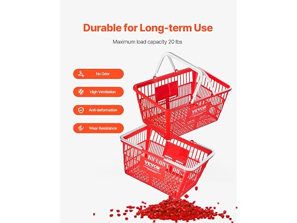 Shopping Baskets, 12-Pack, Red, Sturdy