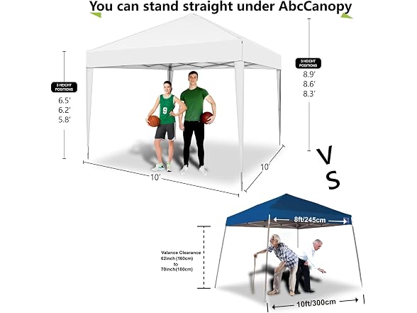 SANUMY 10x10 Pop Up Canopy – Easy Setup, Silver White