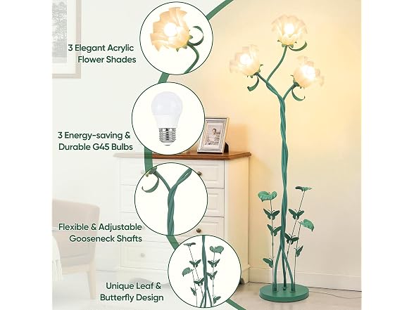 TOBUSA  Floor Lamp with 3 Bulbs for Living Room