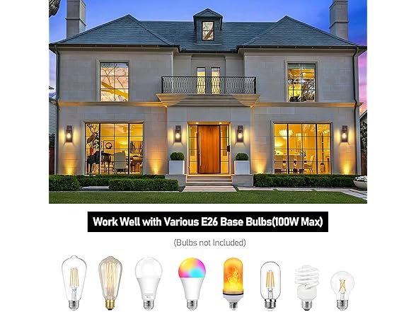 BesLowe 2-Pk Outdoor Wall Lights- Choose Color
