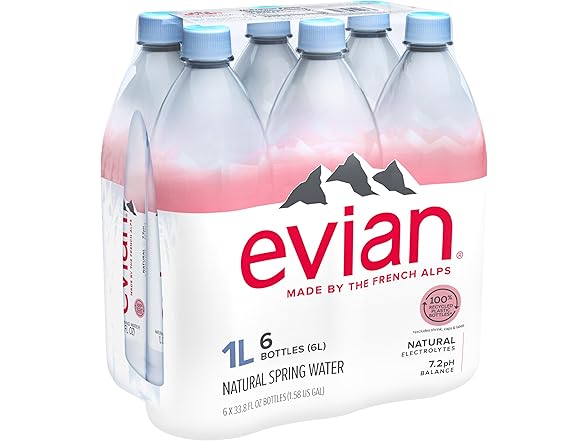 evian Evian Natural Spring Water, 1 L bottles,