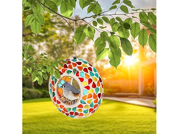 Sunnydaze 6-Inch Glass Mosaic Hanging Bird Feeder - Confetti Mosaic