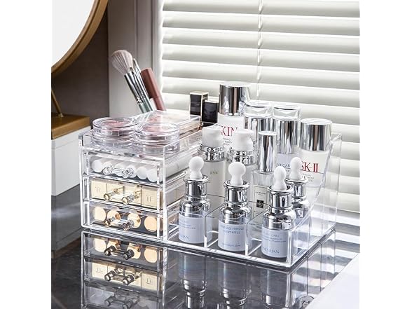 Cq acrylic 1 Pack Clear Make Up Organizer Countertop