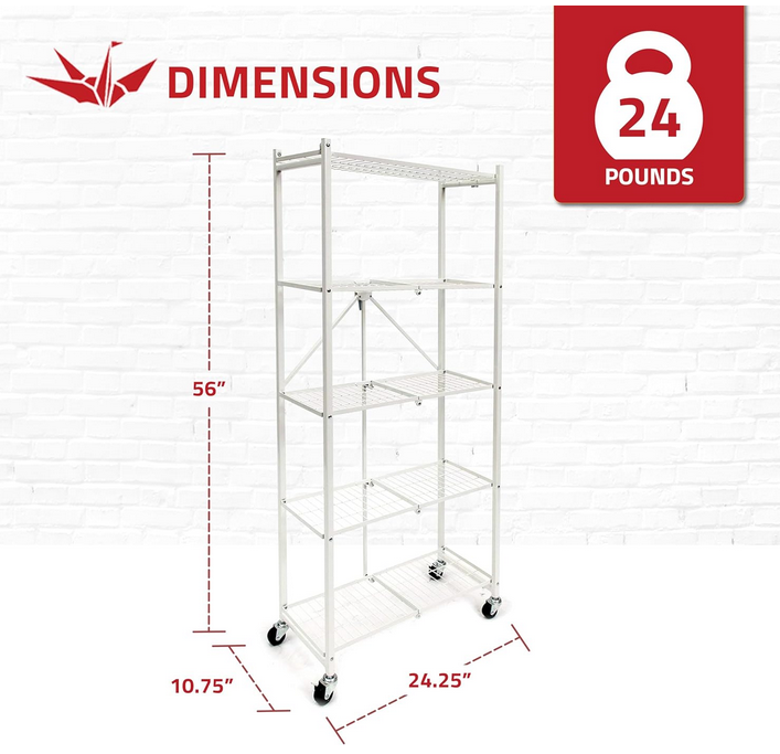 Origami 5-Tier Foldable Metal Shelf w/ Wheels - Gallery 18