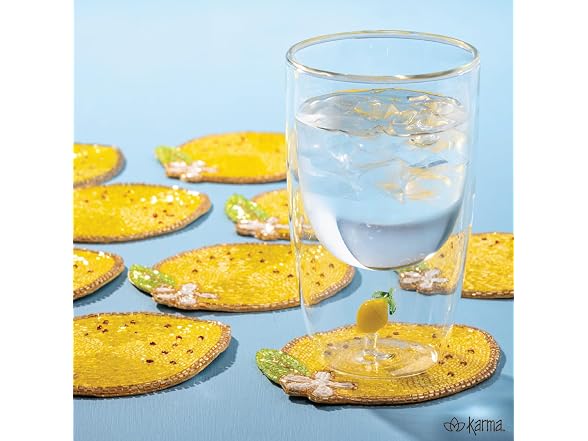 Karma, Heart Shaped Beaded Drink Coasters Set of 4