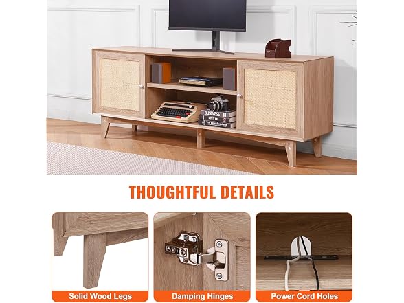 Rattan TV Stand, Mid Century Modern 75inch