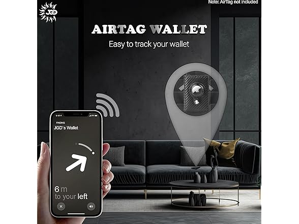 JGD Leather Airtag RFID Wallet, Black