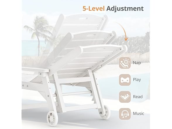 LUE BONA Set of 2 White Chaise Lounge Chairs