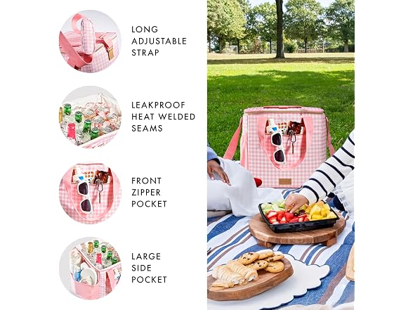 Fit & Fresh 24-Can Soft Cooler Bag, Pink Gingham