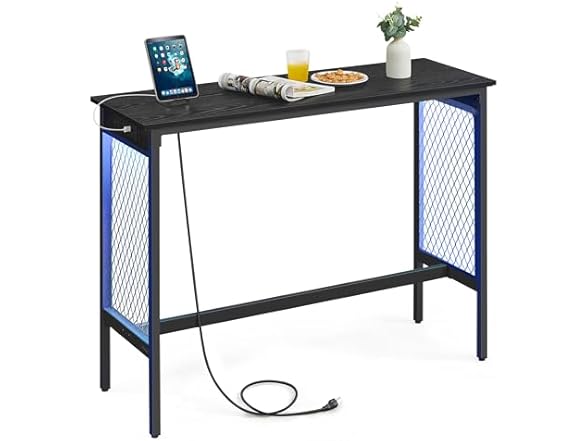 VASAGLE LED Narrow Powered Pub Table