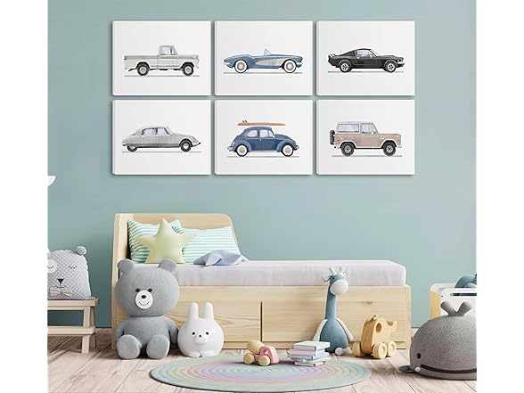 6Pcs Nursery Car Wall Art