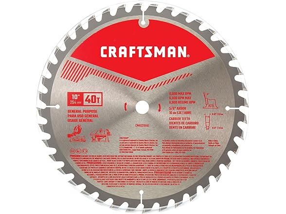 CRAFTSMAN 10 Inch 40T Carbide Circular Saw Blade