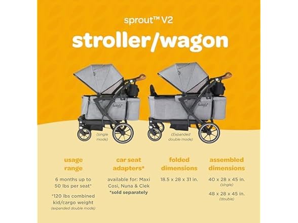 Larktale Adjustable Stroller, 2 Seater