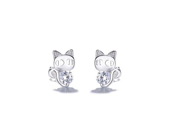Sterling Silver Crystal Cat Earrings