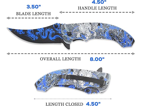 8" Folding Knife Blue Dragon