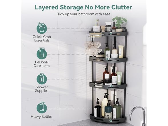 Binecer Corner Shower Caddy Stand, 4 Tier