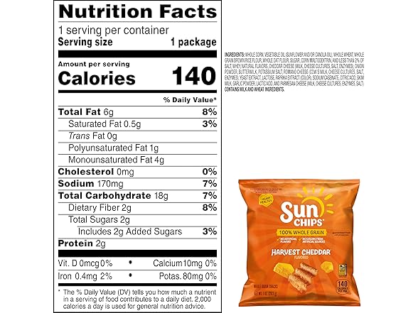 40PK SunChips 100% Whole Grain Chips, Harvest Cheddar