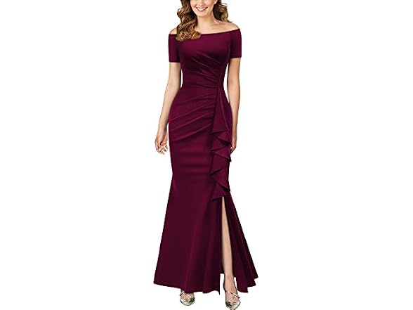Aisize Women (M) Elegant Off Shoulder Ruffle Dress