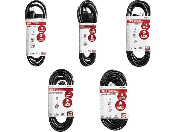 iWork 25 Ft Black Extension Cord 3 Prong