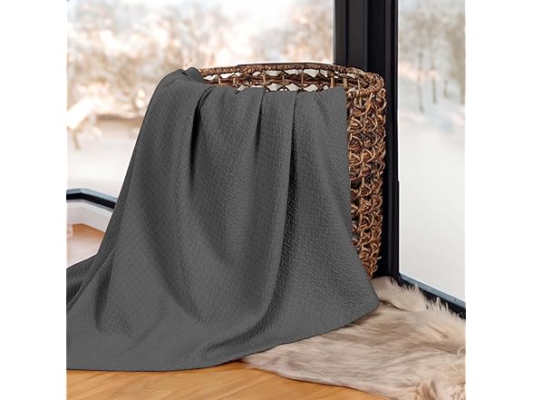 Superior Nobel Cotton Chevron Blanket, King, Charcoal