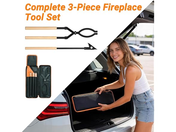 28 Inch Fireplace Tongs and Fire Poker Set