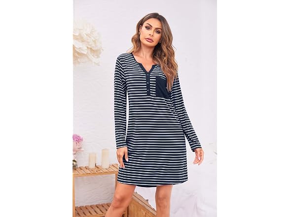 Ekouaer Women (L) Long Sleeve Button Up Nightgown