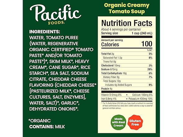 Pacific Foods Organic Creamy Tomato Soup, 32 oz Carton