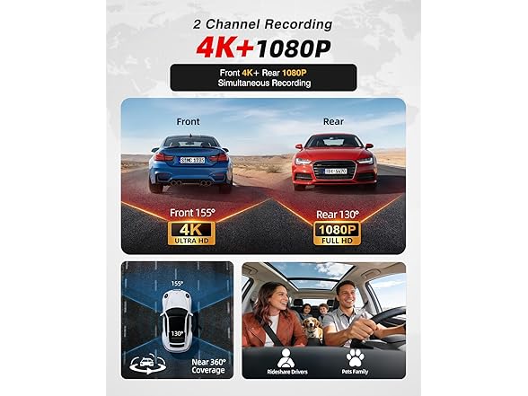 JZONES 4K Dash Cam Front and Rear